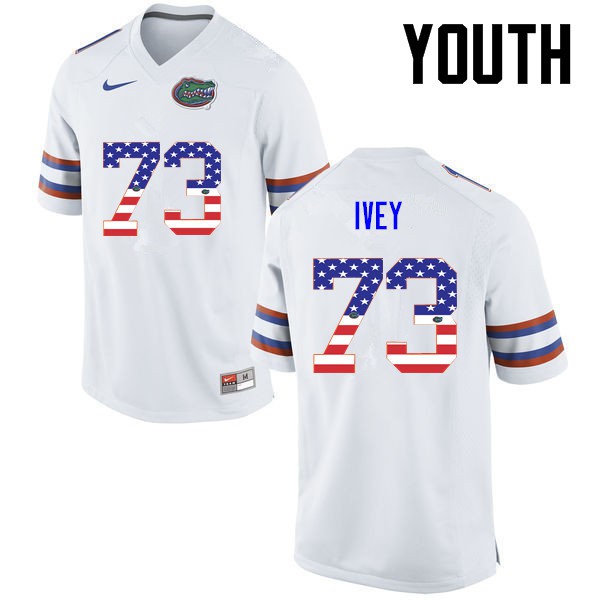 Florida Gators Youth #73 Martez Ivey College Football USA Flag Fashion White